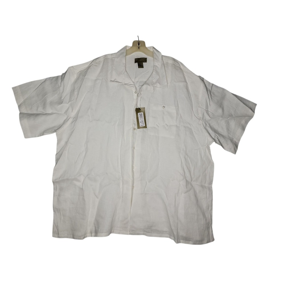 NWT Cabana Men's White Button Down Casual Men's Short Sleeve Linen Shirt Size 4X